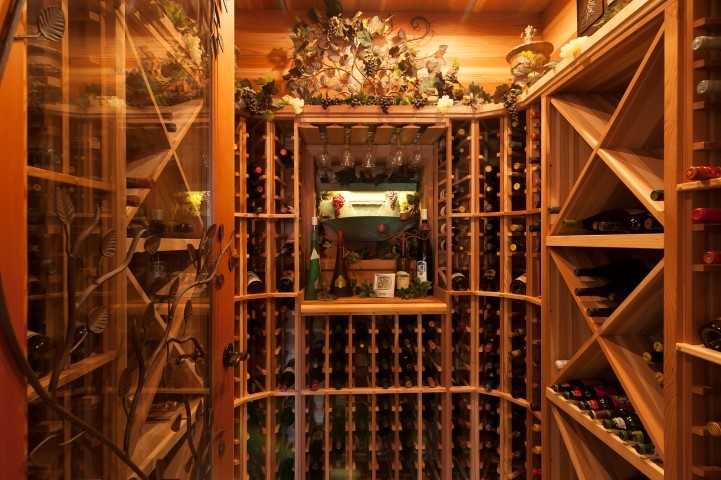 wine cellar temperature controlled wine cellar with mini-waterfall.